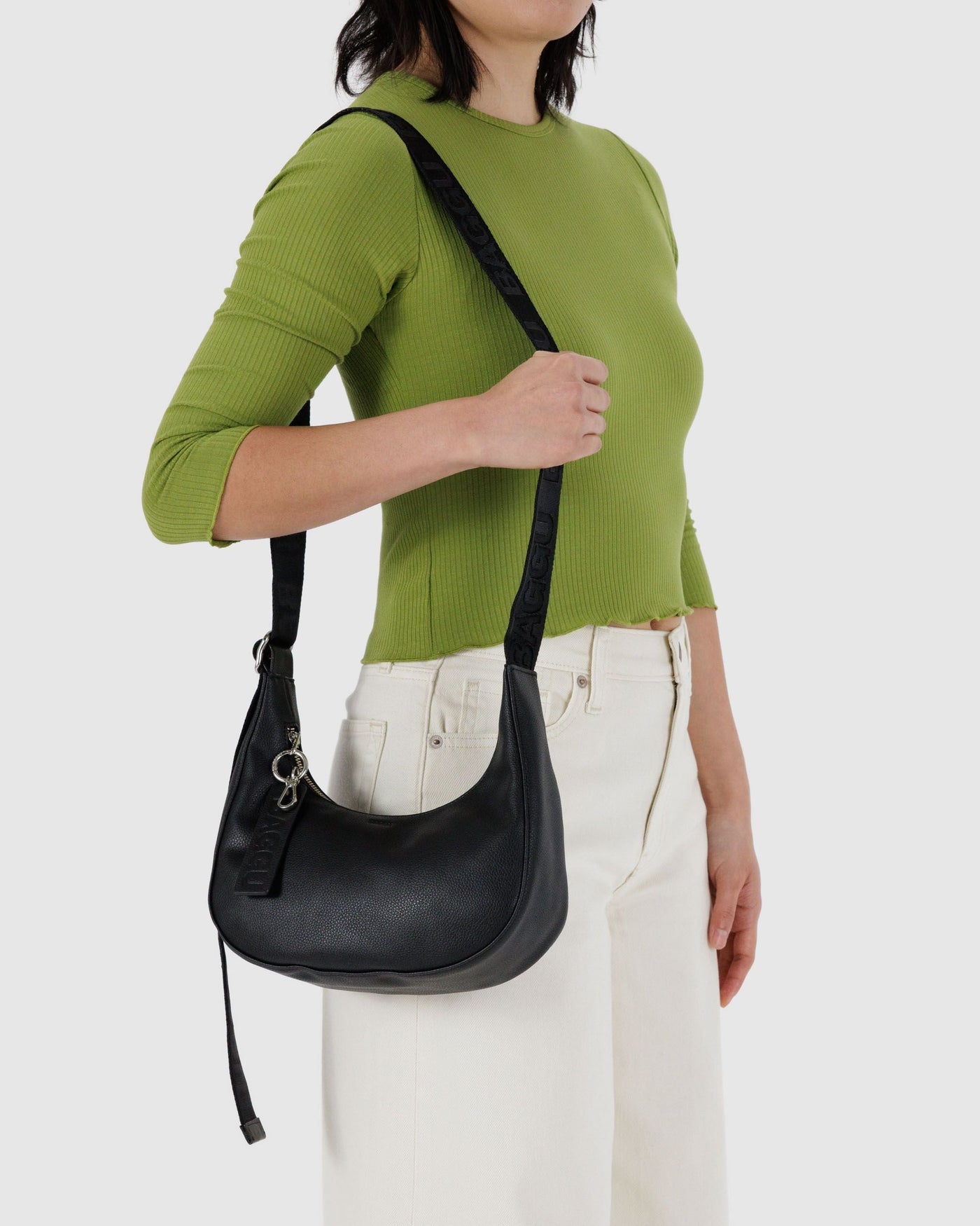 Small Recycled Leather Crescent Bag D2